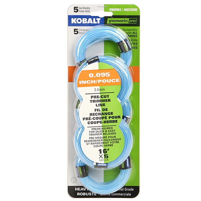 Fil De Remplacement Kobalt Pour Coupe-bordure, 16 Pi, 0,095 Po, Paquet De 5 1 Fil De Remplacement Kobalt Pour Coupe-bordure, 16 Pi, 0,095 Po, Paquet De 5